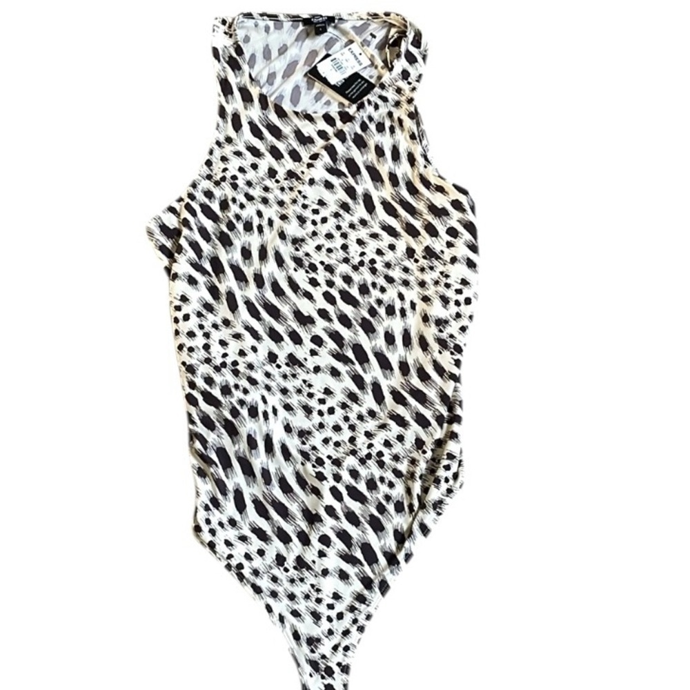 Express Animal Print Sleeveless Bodysuit Brown & Cream Size L NWT Sleek City